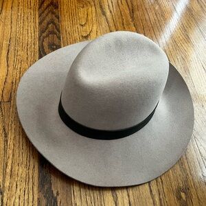 Janessa Leone wide brim hat cool tan with black leather band